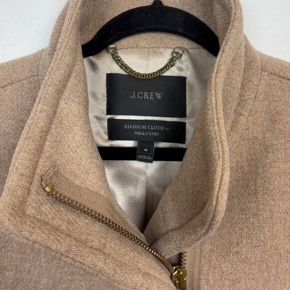 J. Crew Stadium Cloth Nello Gori Wool Camel Full Zip Overcoat Jacket 4 - Picture 4 of 8